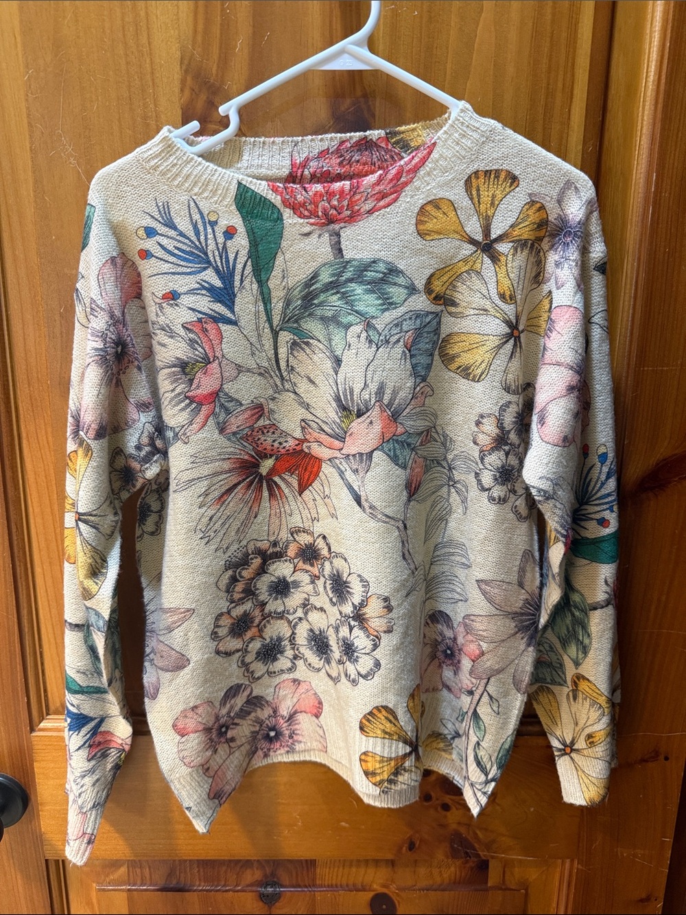 Floral Crewneck Sweater - Cream Multicolor, screen-printed, Sz small, NEW! - Picture 1 of 7